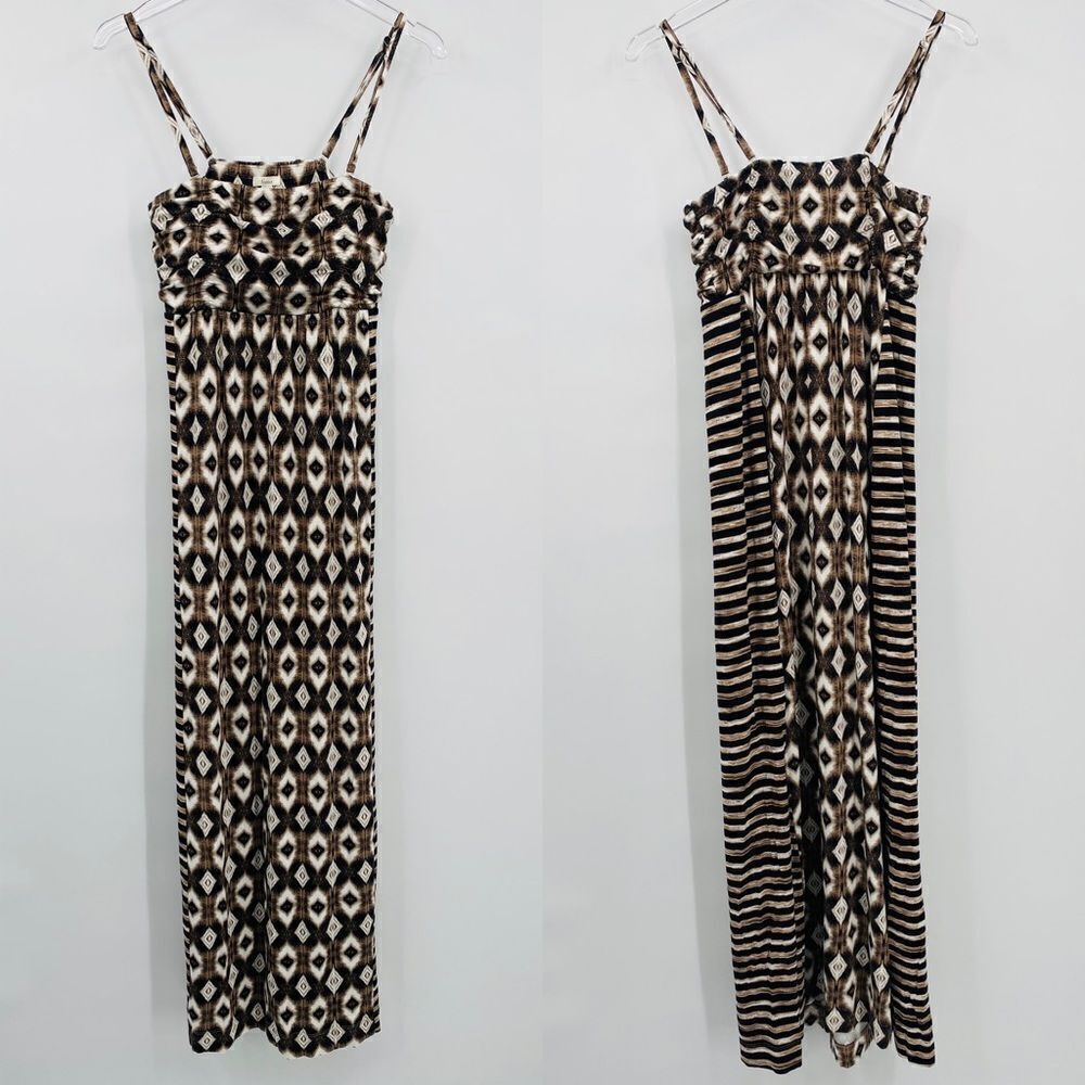 Soma Size XS Brown & Cream Mixed Geometric Print Adjustable Strap Maxi Dress
